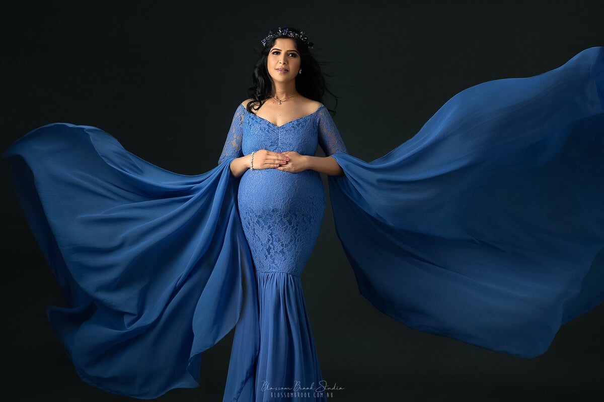 pregnant photo sydney blue gown dress